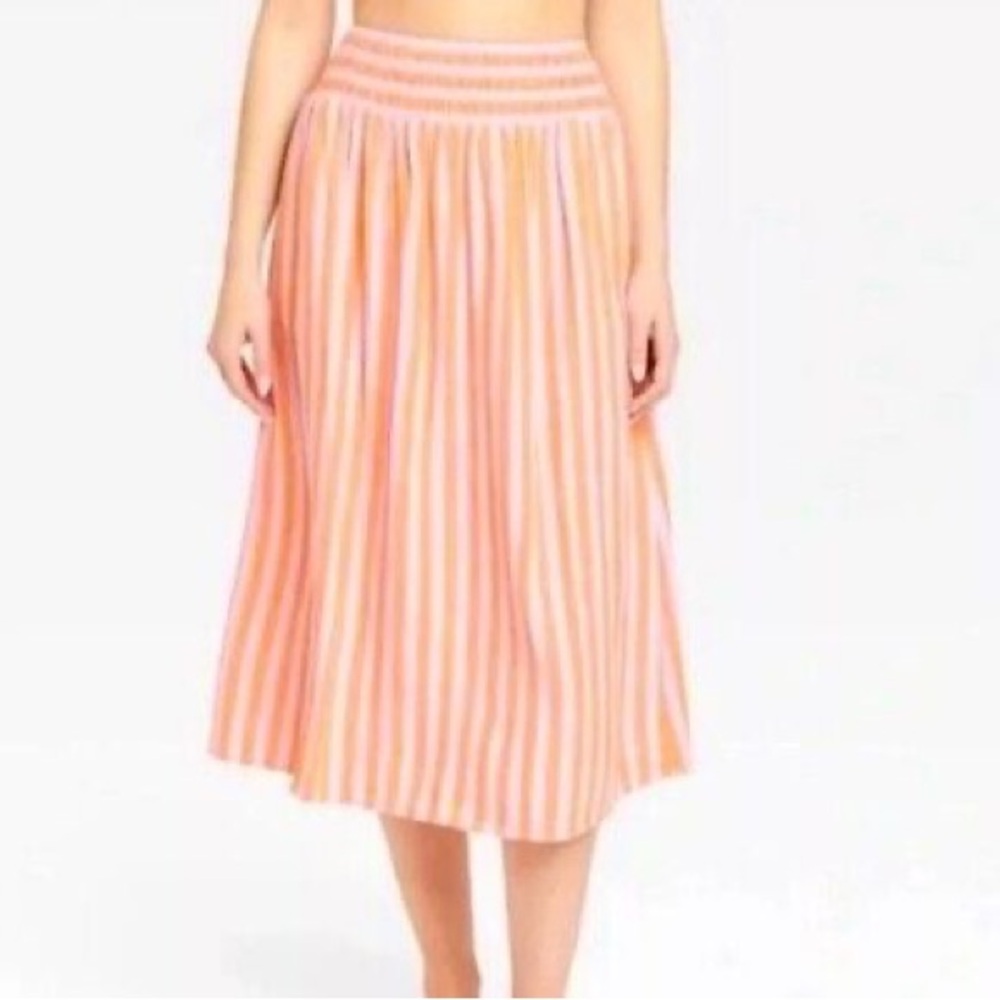 a new day Orange and White Striped Midi Skirt